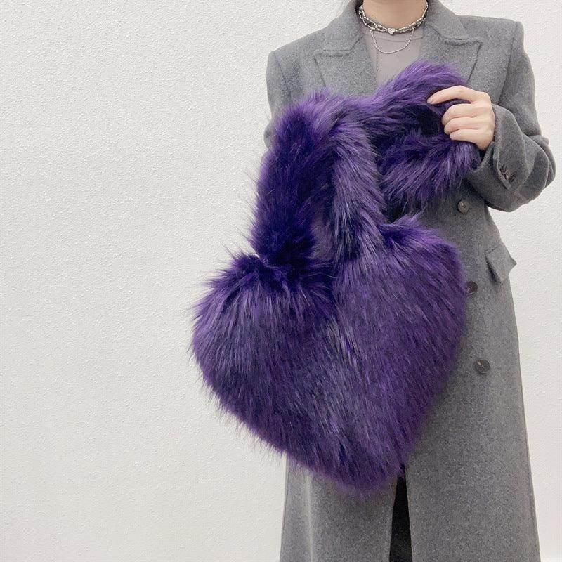 Winter Fleece Heart Shape Bag | Plush Crossbody Handbag - ZA-Zola