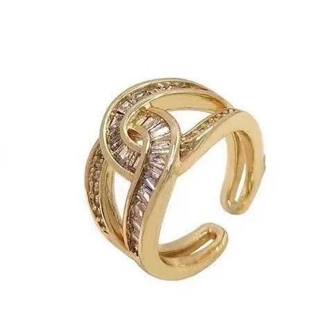 Double C Gold Open Ring with Sparkling Zircon - ZA-Zola