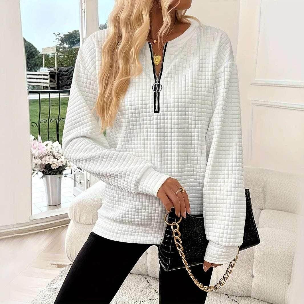 ✨ Solid Color Zipper Pullover – Shop Now! - ZA-Zola