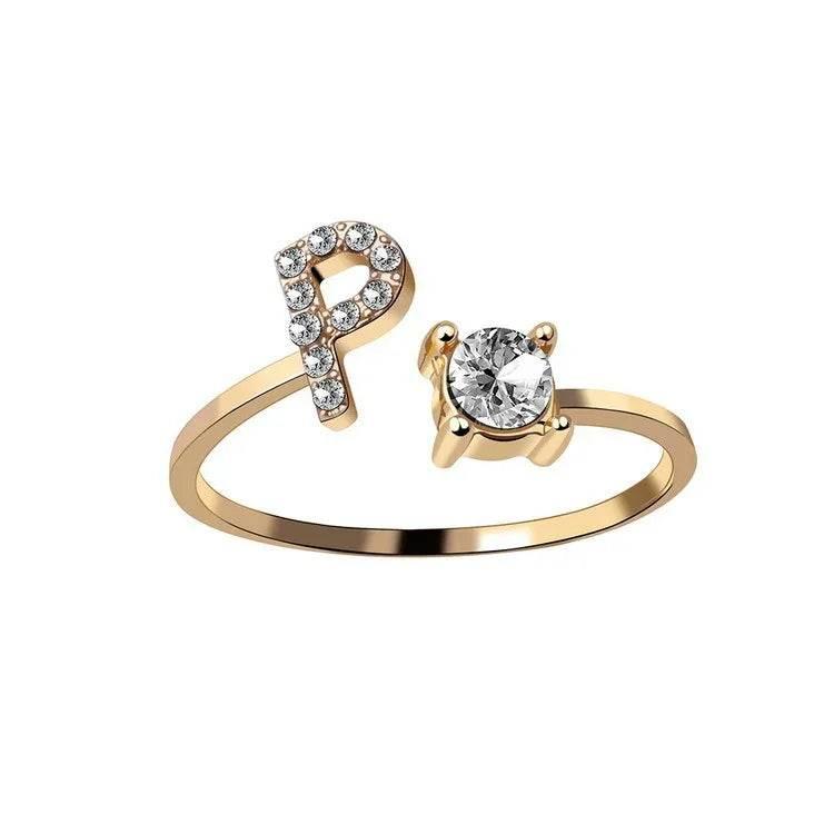 Adjustable A–Z Initial Ring for Women with Zircon - ZA-Zola