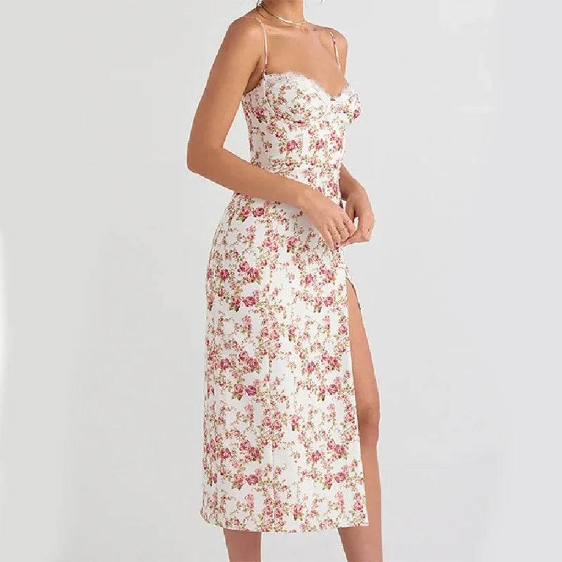 Lace Floral Slit Dress – Sexy Summer Suspender Style - ZA-Zola