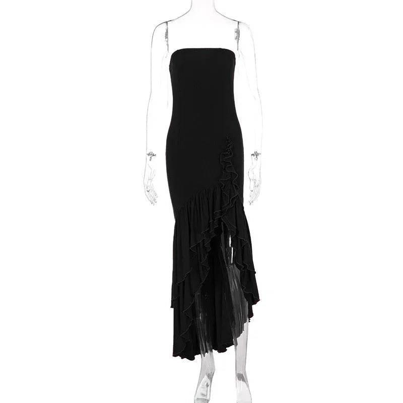 Off-Shoulder Ruffled Long Dress – Elegant Street Style - ZA-Zola