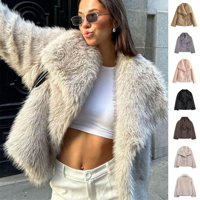 Winter Plush Coat for Women | Fluffy Warm Lapel Jacket - ZA-Zola