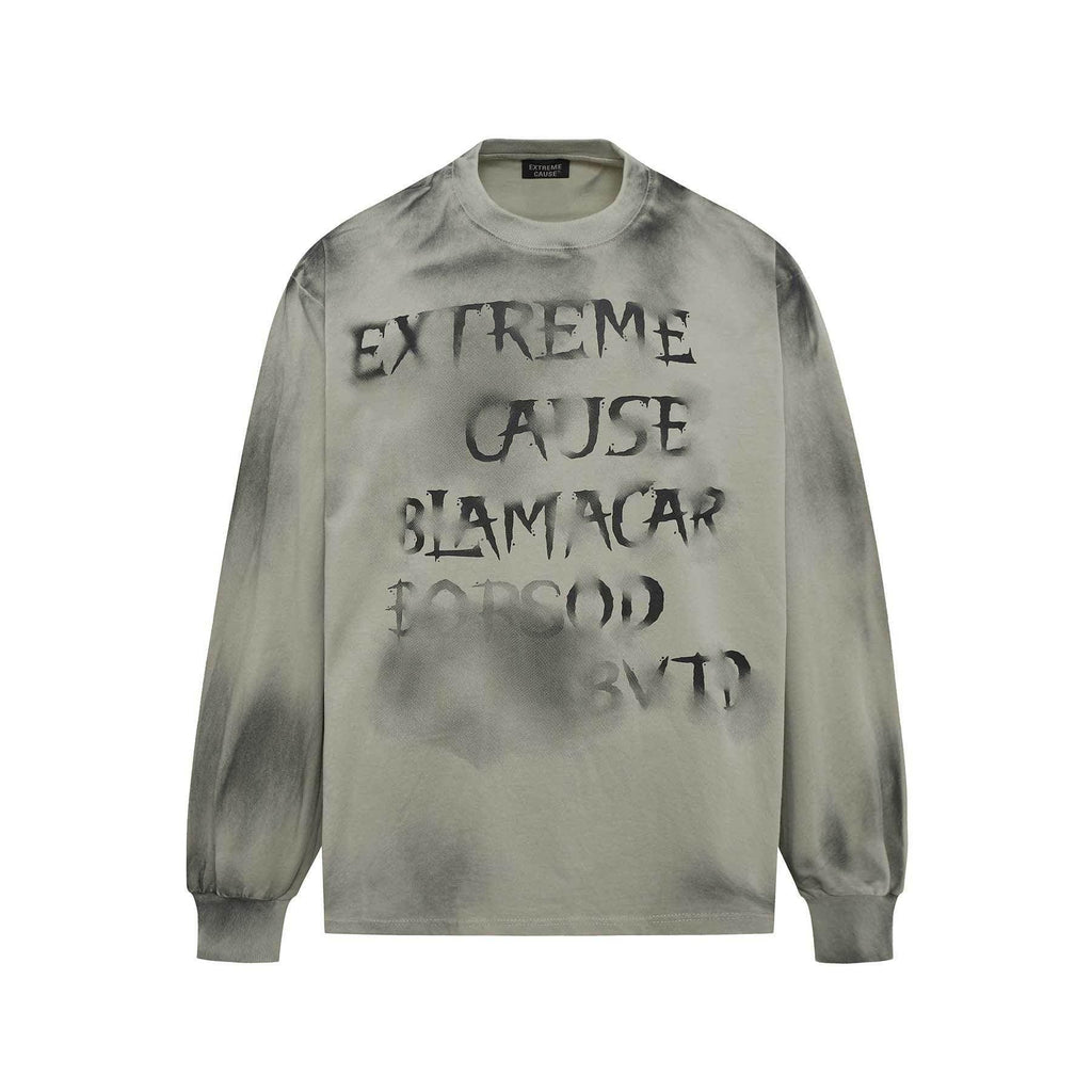 Retro Washed Distressed Fuzzy Letter Crew Neck Sweater - ZA-Zola