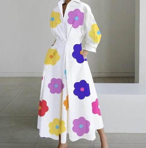 Rainbow Contrast Swing Dress with Elastic Waist - ZA-Zola
