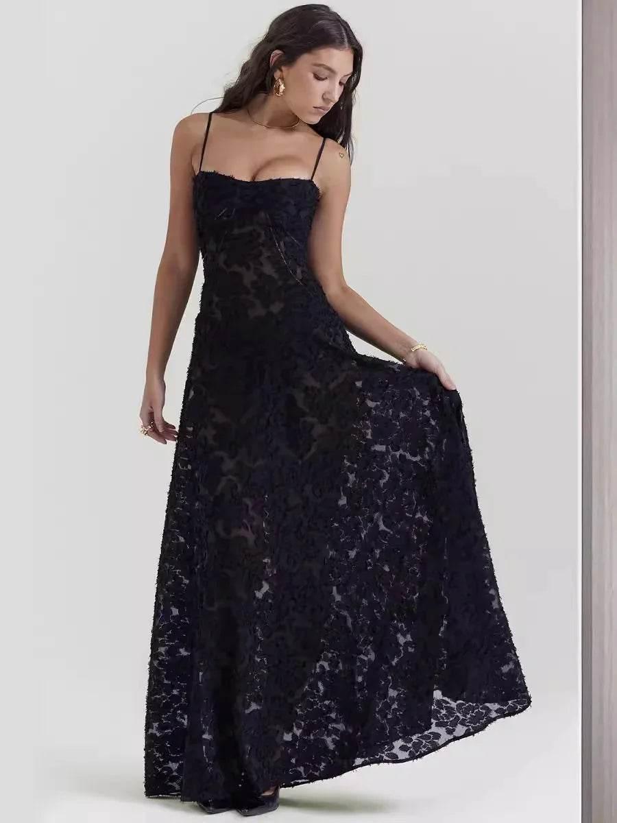 Sexy Flowers Lace Suspender Dress – Backless Lace-Up Elegance - ZA-Zola