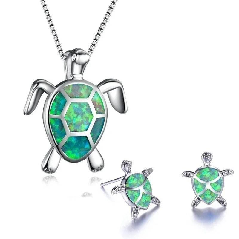 Turtle Necklace & Earrings Set | Cute Beach Jewelry - ZA-Zola