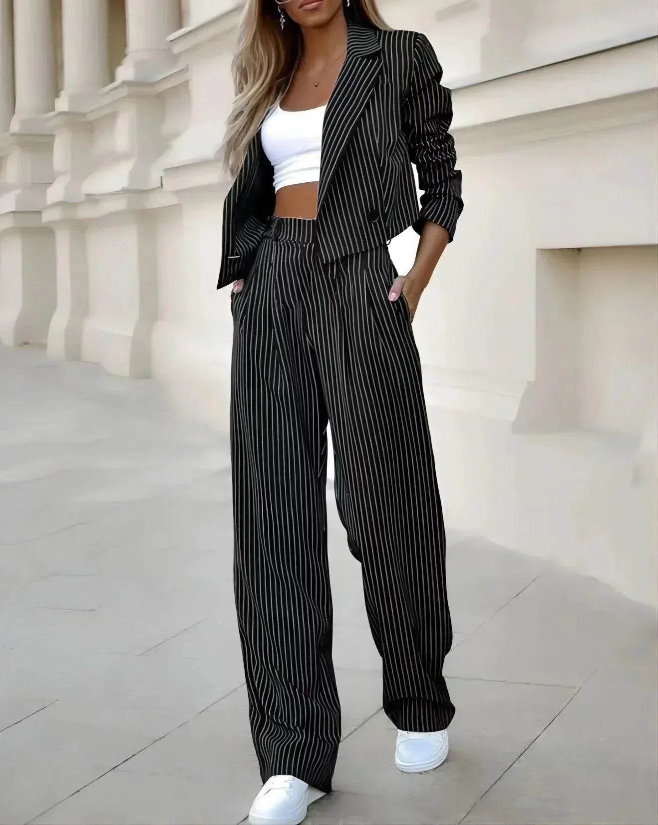 Striped Cropped Suit Set – Urban Spring Vibes - ZA-Zola