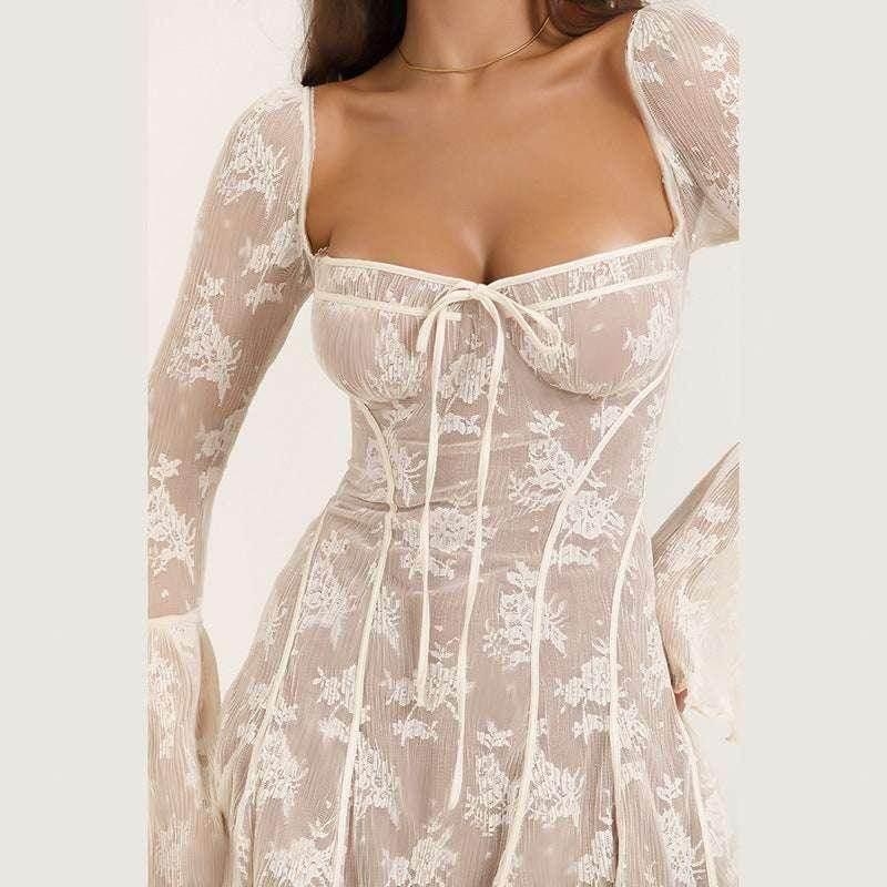 Fairy Lace Square Collar Mini Dress – A-Line Charm - ZA-Zola