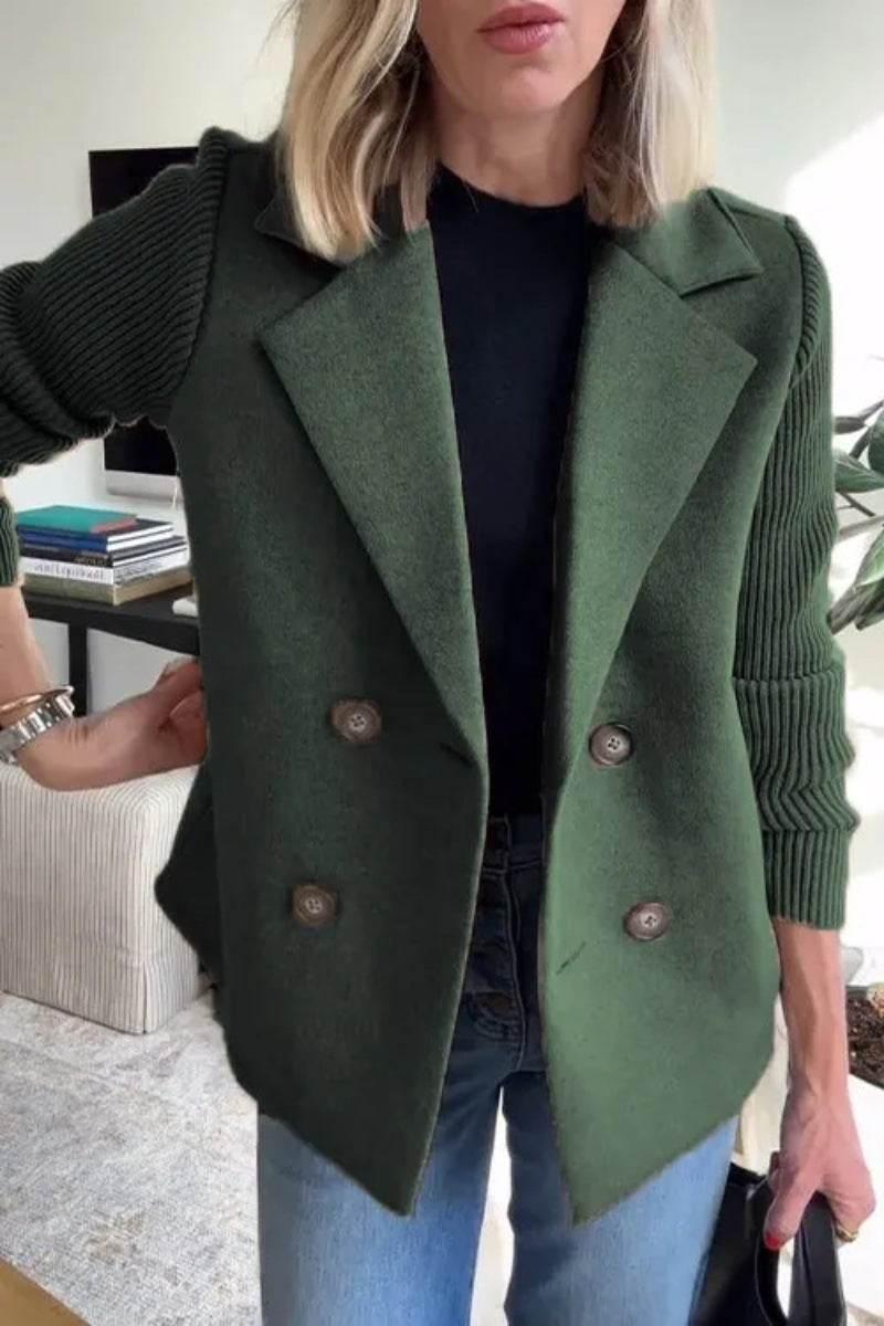 Double Breasted Lapel Jacket | Women's Knitted Sleeve Coat - ZA-Zola