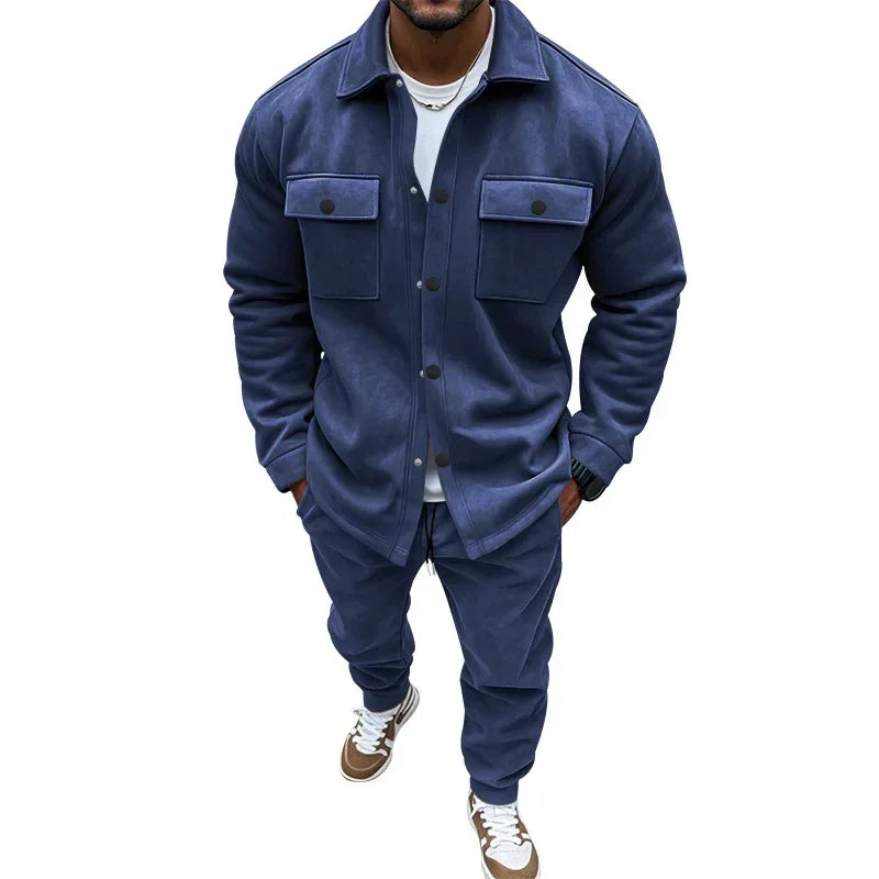 Men’s Suede Cardigan Set – Single-breasted Coat & Trousers - ZA-Zola