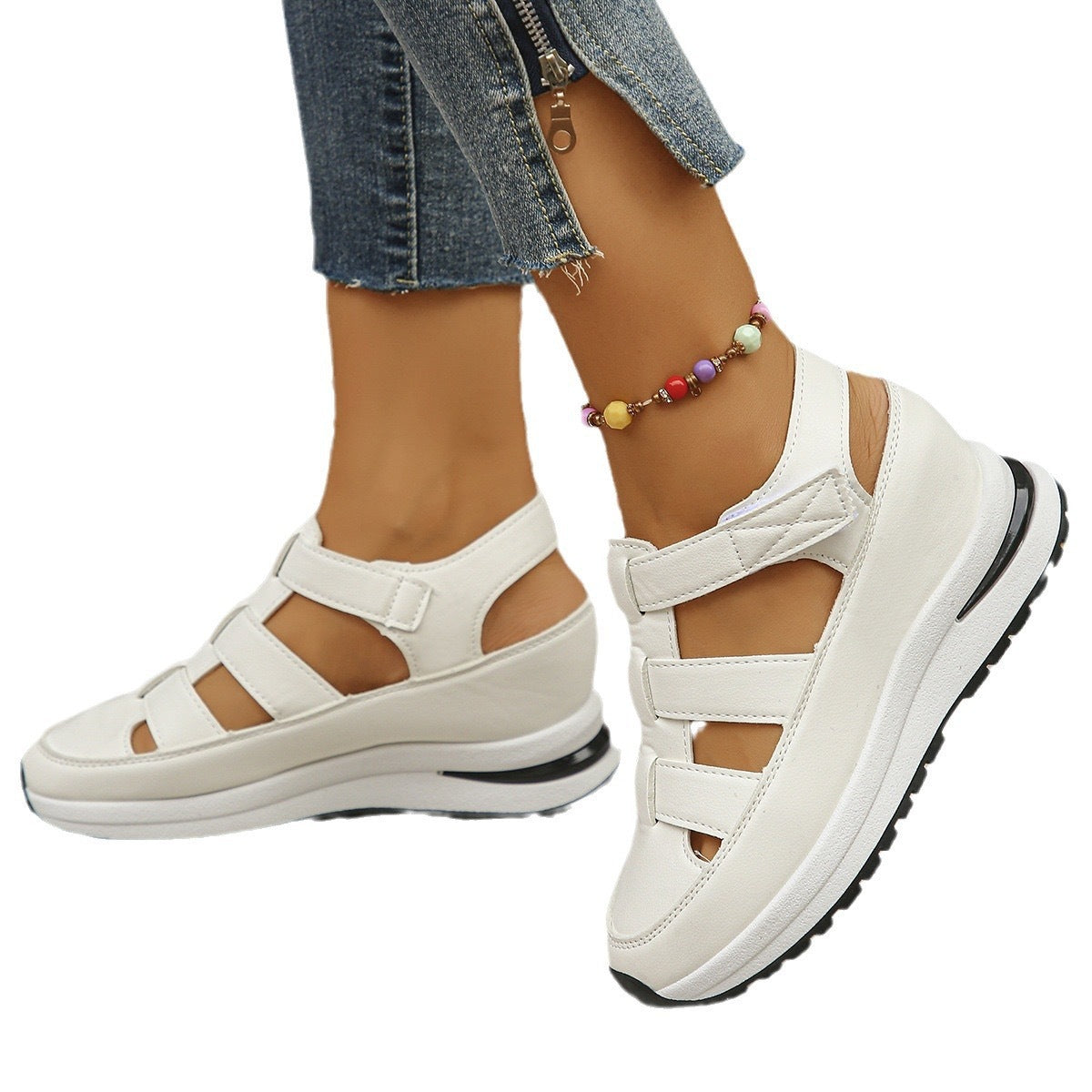 Women’s Closed Toe Hollow Wedge Breathable Summer Shoes