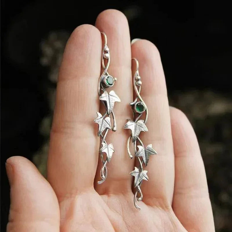 Retro Leaf Gemstone Earrings for Women – Vintage Chic - ZA-Zola