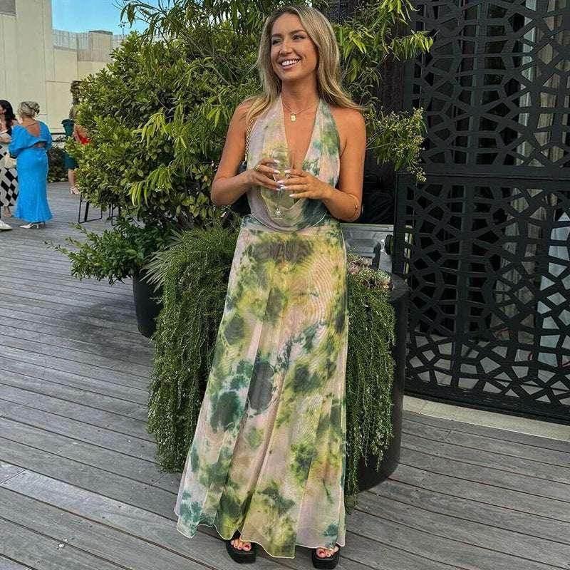 Women's 2pcs Tie Dye Deep V-Neck Backless Beach Set - ZA-Zola
