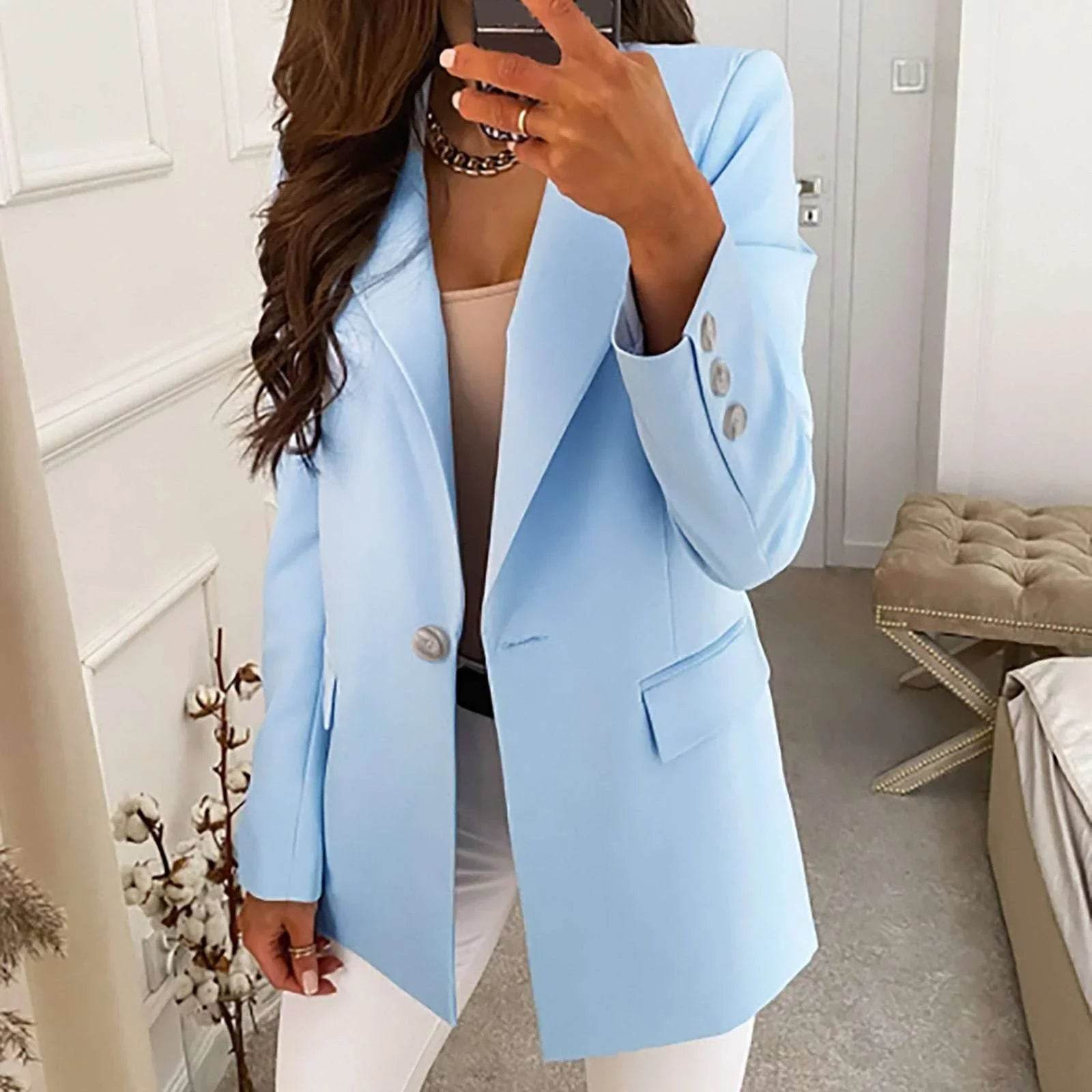 Slim Fit Women's Single Button Blazer Jacket - ZA-Zola