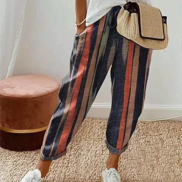 Women's Cotton Linen Printed Casual Pants - ZA-Zola