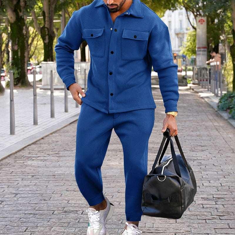 Men Suede Two Piece Suit | Slim Fit Casual Set - ZA-Zola
