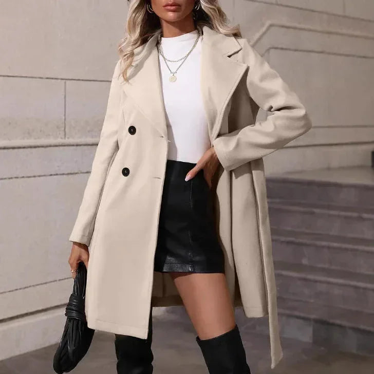 Women Woolen Coat – Lace-Up Slim Fit Style - ZA-Zola