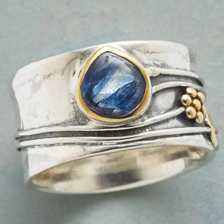 Aquamarine Water Drop Ring Two-Tone Alloy Design - ZA-Zola