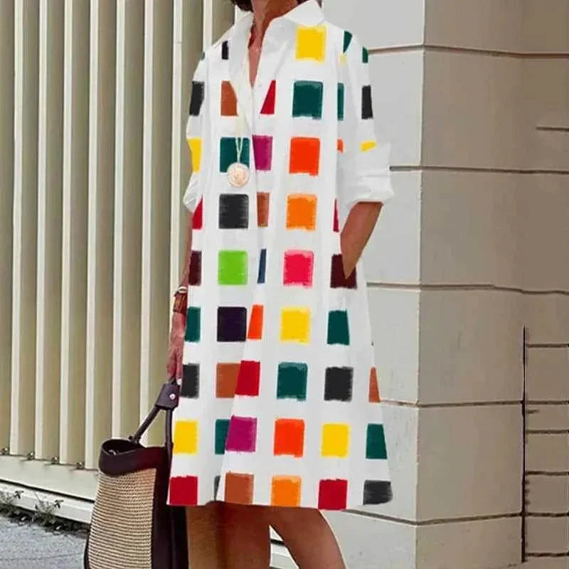Printed Mid-Length Dress – Casual & Colorful Style - ZA-Zola