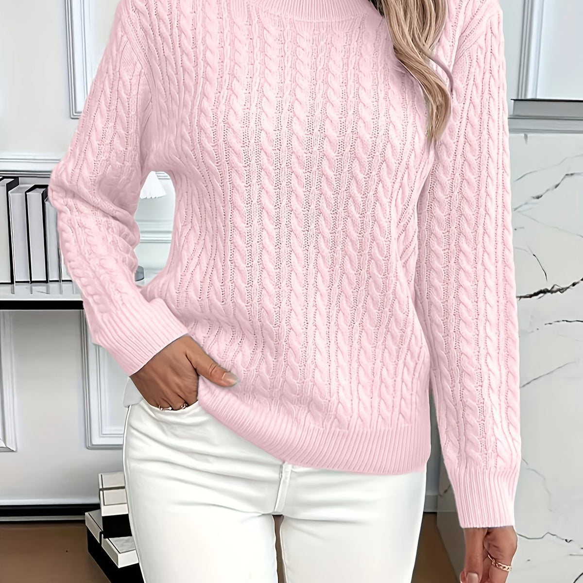 Round Neck Pullover Sweater | Twist Knitted Top