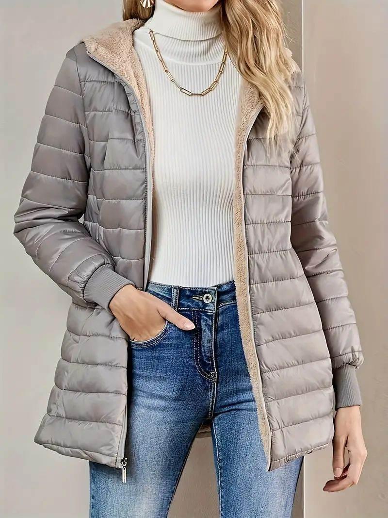 Fleece-lined Quilted Cotton Jacket | Warm Mid-Length Hooded Coat - ZA-Zola