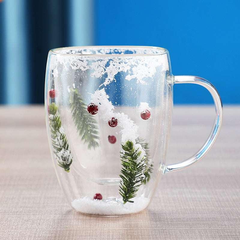 Christmas Double Layer Glass Cup | Heat-Resistant 350ml Mug - ZA-Zola