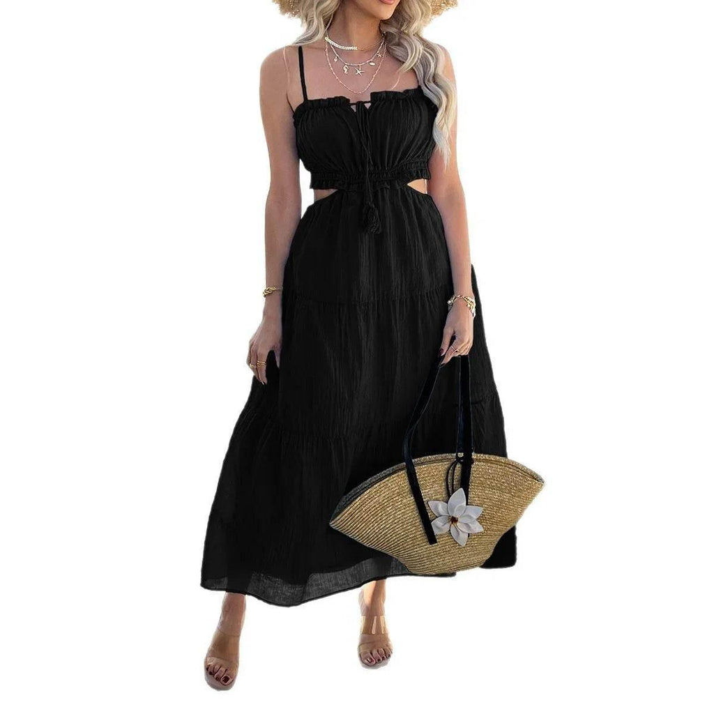 Bohemian Vacation High Waist Sling Dress – Woven Summer Chic - ZA-Zola