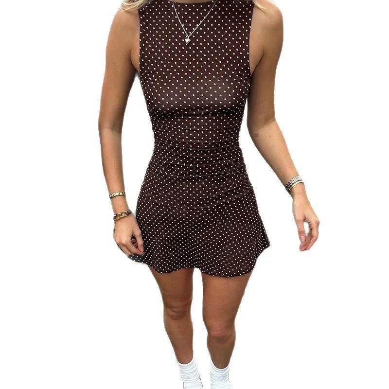 Cinched Dot Print Sleeveless Mini Dress - ZA-Zola