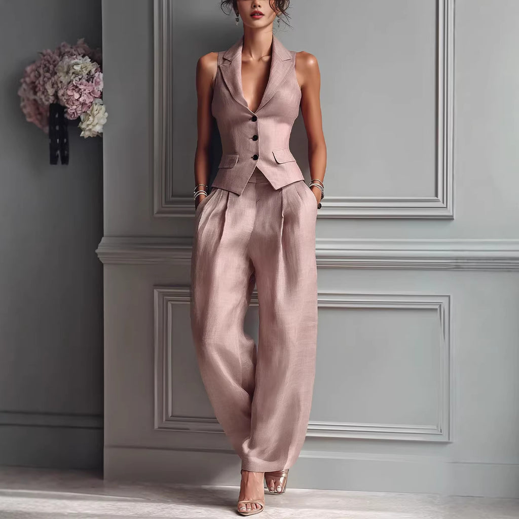 Single Breasted Vest Casual Pants Set | Summer