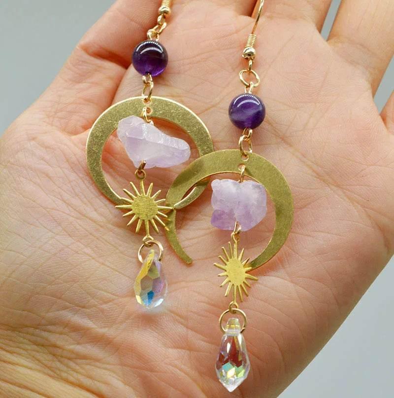 Handmade Amethyst Butterfly & Moon Earrings – Unique Jewelry - ZA-Zola