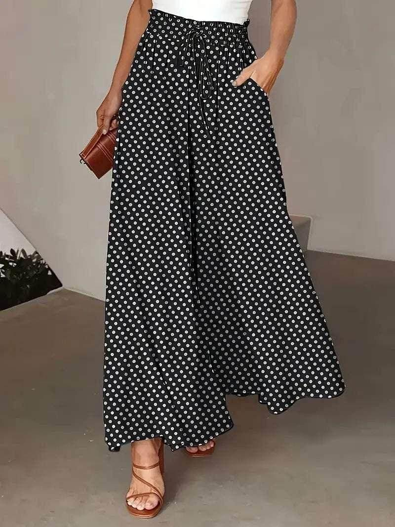 Women’s Polka Dot Wide-Leg Pants with Pockets - ZA-Zola
