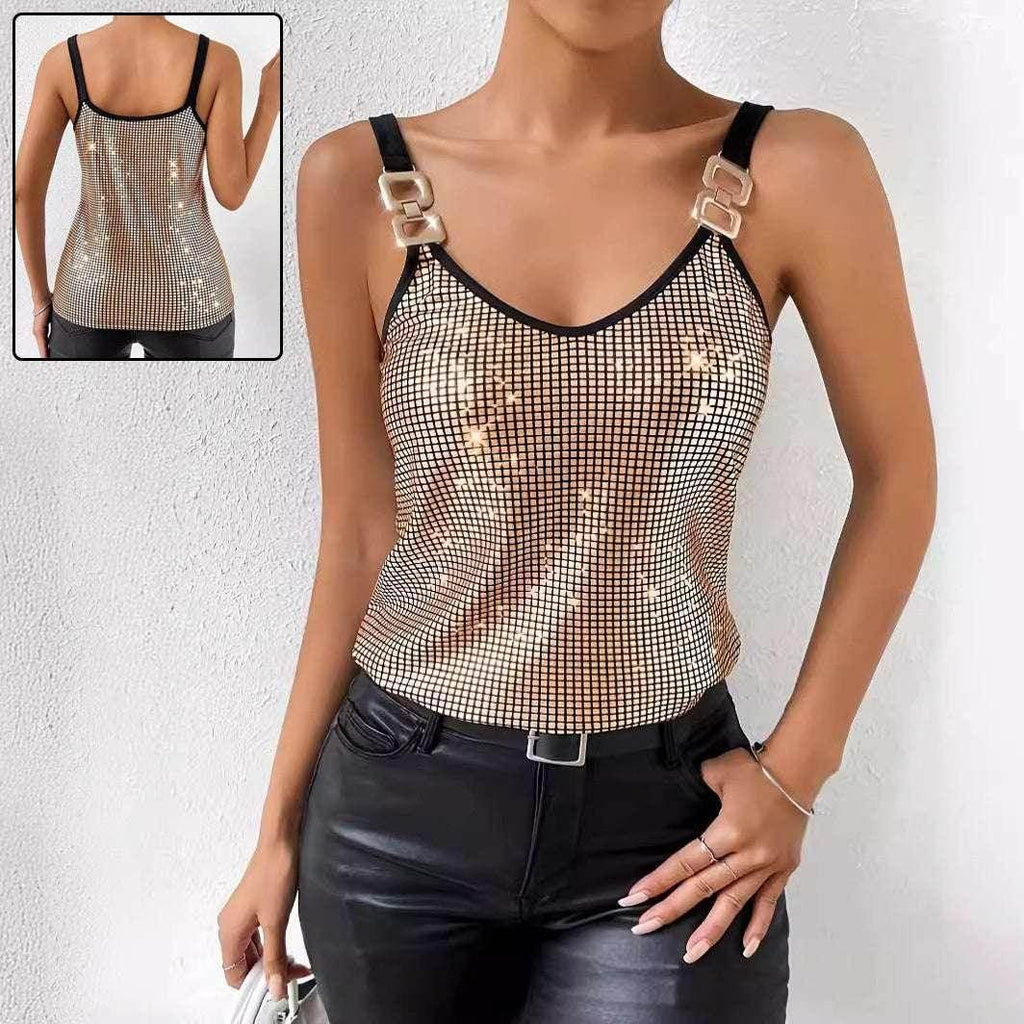 Sequined Chain Strap Vest Top – Summer Glam Look - ZA-Zola