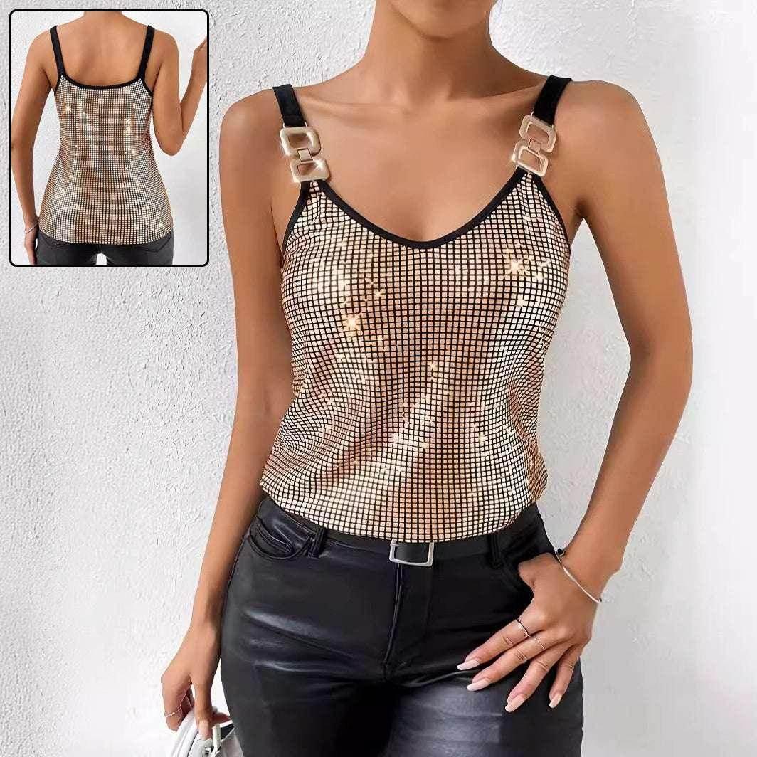 Sequined Chain Strap Vest Top – Summer Glam Look - ZA-Zola