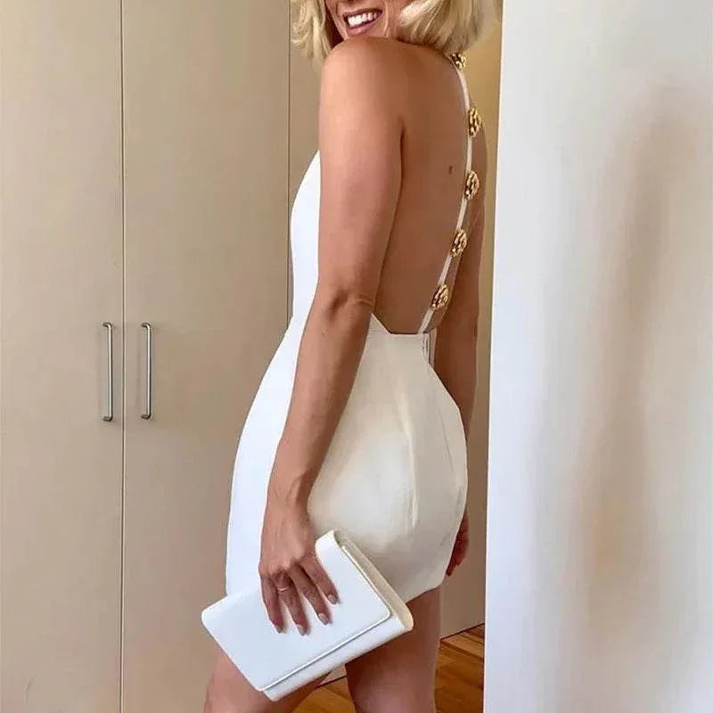Sweet Sleeveless Backless Dress with Rose Button Design - ZA-Zola