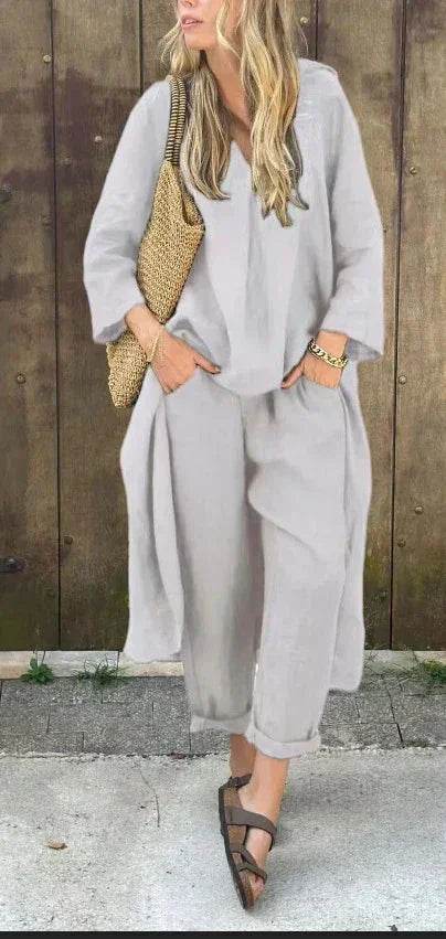 Loose V-Neck Set With Pockets – 2pcs Suit - ZA-Zola