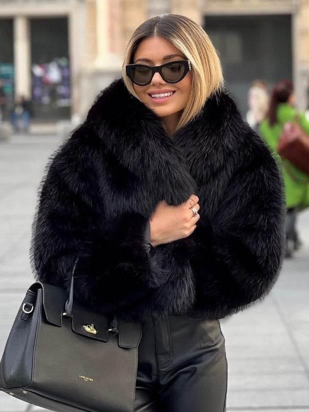 Winter Plush Coat for Women | Fluffy Warm Lapel Jacket - ZA-Zola