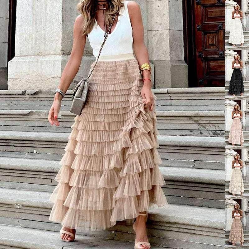 Layered Ruffle Mesh A-Line Skirt for Women - ZA-Zola