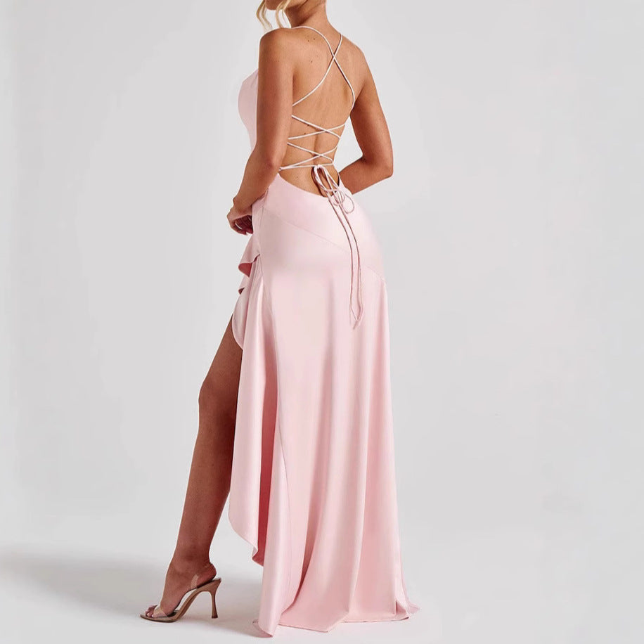 Women's Backless Ruffle Maxi Dress – Summer Party Split Dress