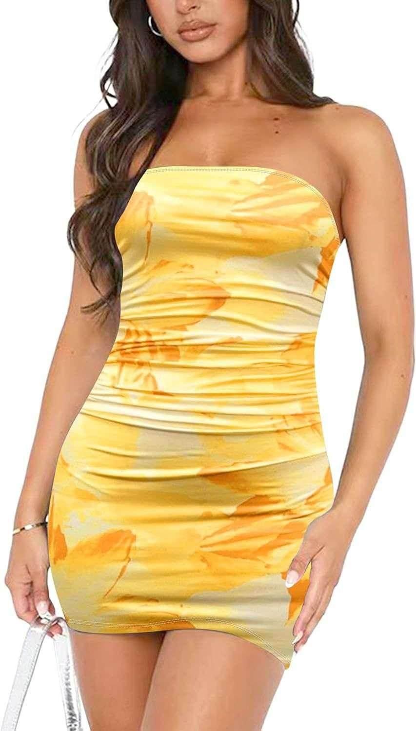 Tube Top Printed Pleated Dress - Stylish Wrap Short Dress - ZA-Zola