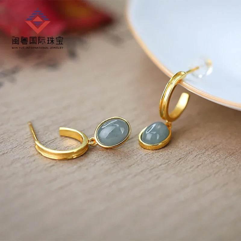 925 Silver Blue Water Jade Egg Earrings for Women - ZA-Zola