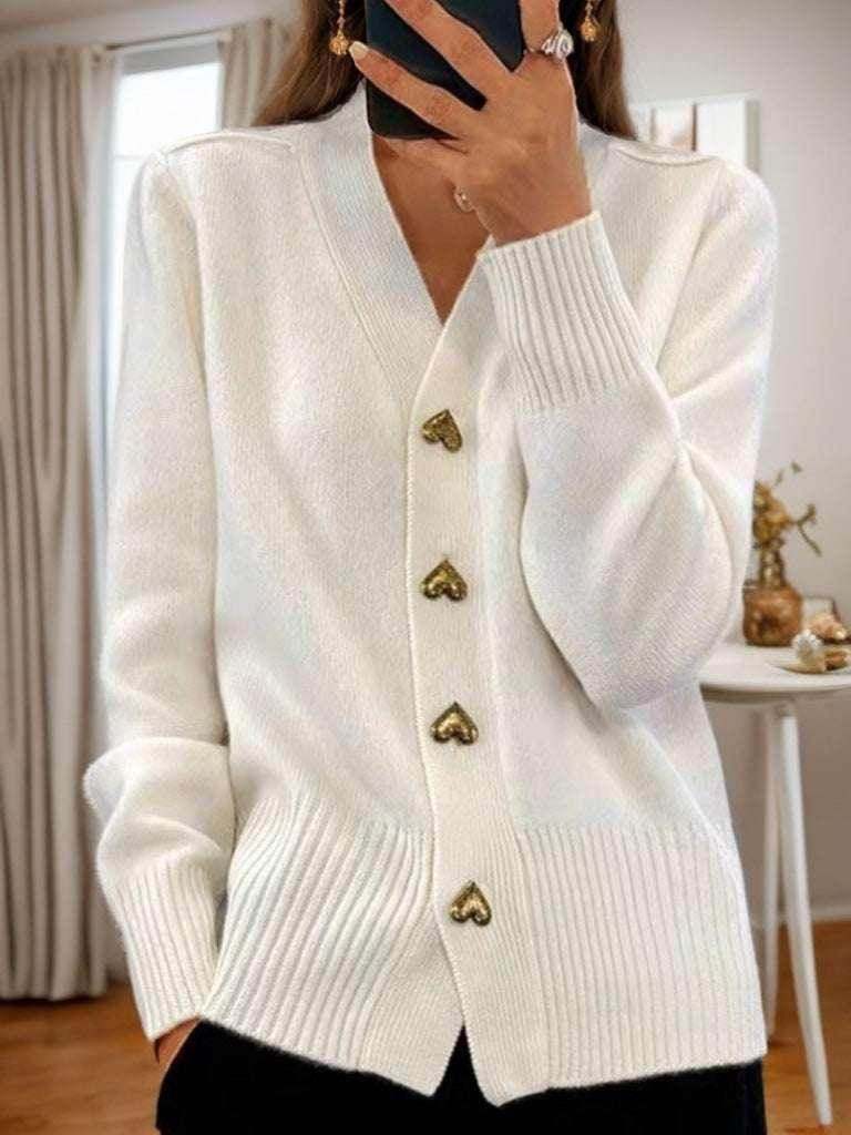 V-Neck Love Button Knit Cardigan for Women - ZA-Zola