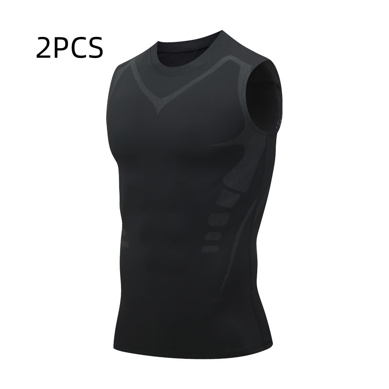 Black sleeveless athletic shirt on a white background with '2PCS' text.
