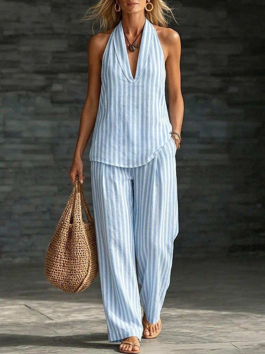 Striped Wide Leg Pants Set | Womens Co-Ord
