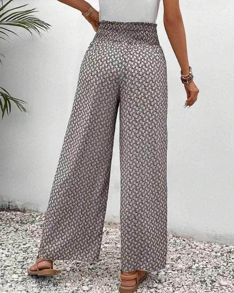 Retro Ethnic Print Lace-Up Trousers – Women’s Fashion - ZA-Zola