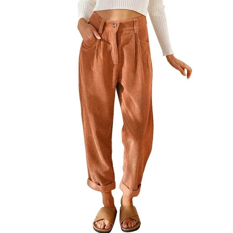 Corduroy Baggy Straight Pants – High Waist Vibe - ZA-Zola