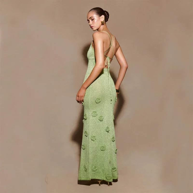 Knitted Floral Crochet Glitter Dress – Elegant & Chic - ZA-Zola