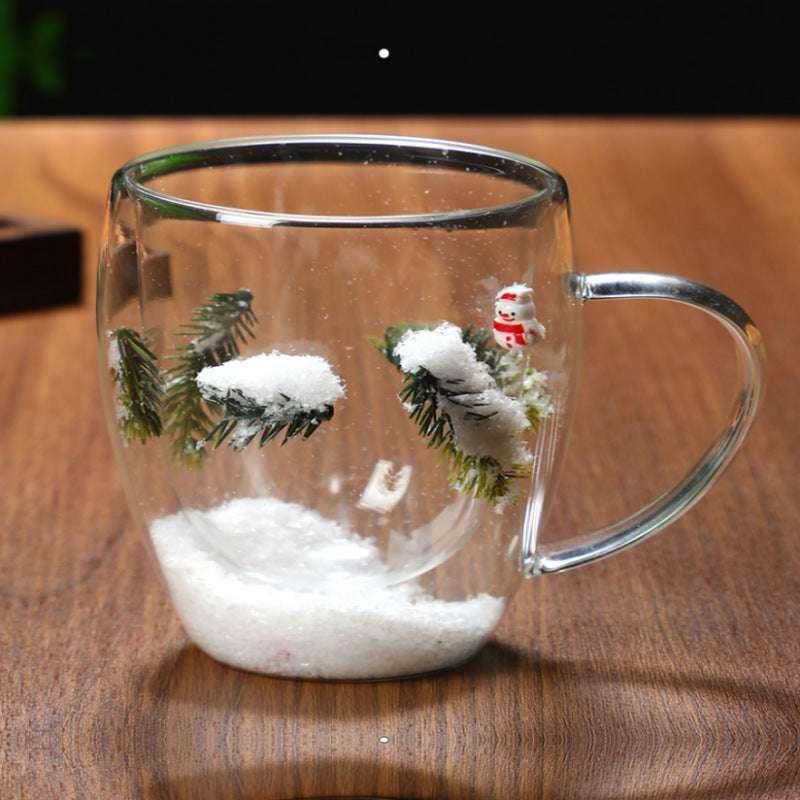 Christmas Double Layer Glass Cup | Heat-Resistant 350ml Mug - ZA-Zola
