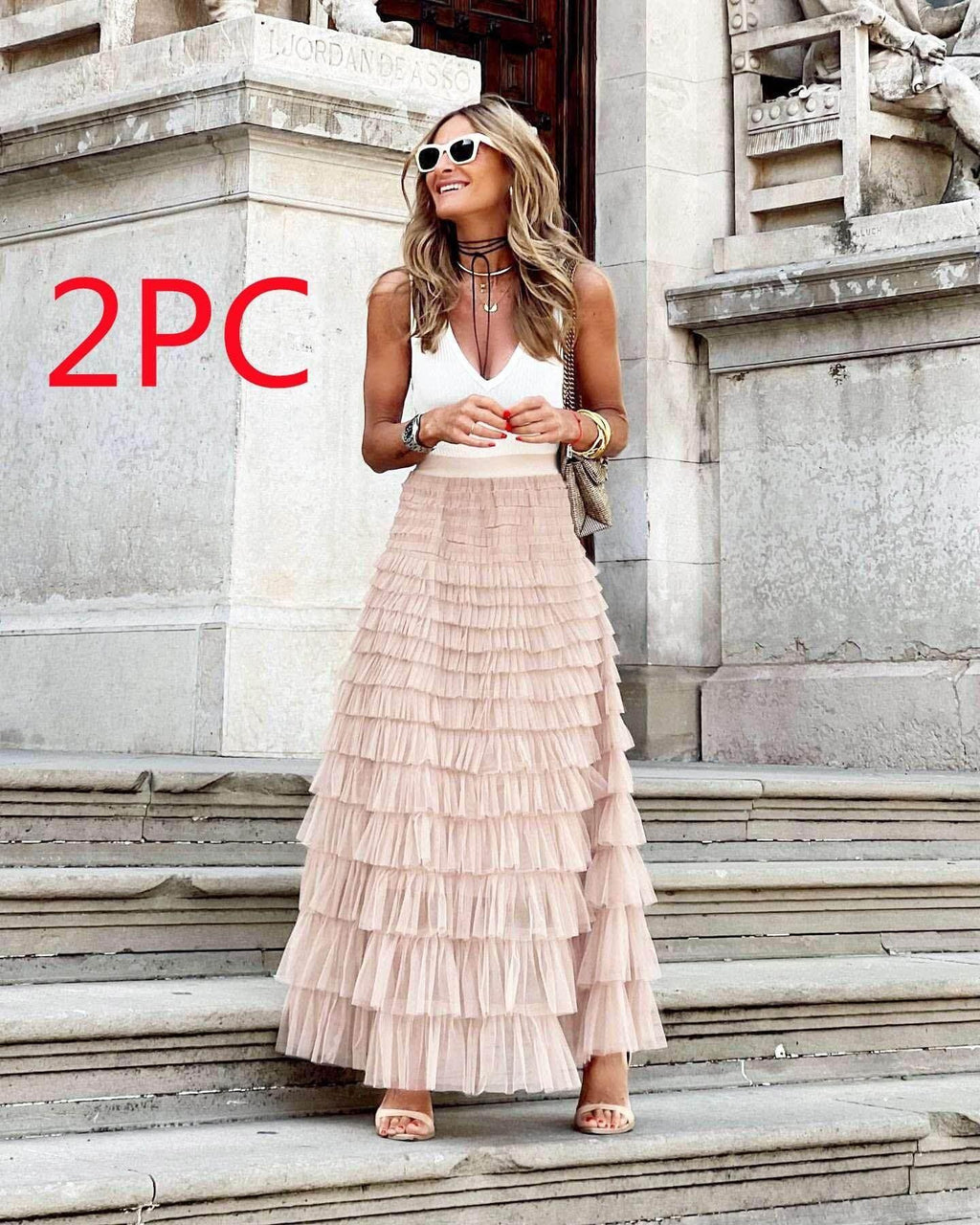 Layered Ruffle Mesh A-Line Skirt for Women - ZA-Zola