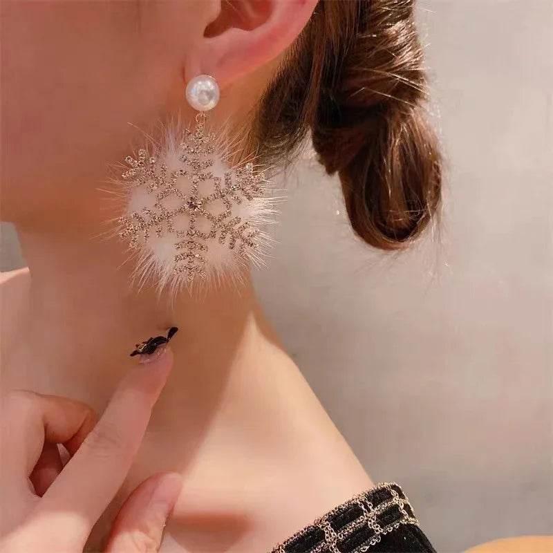 Christmas Snowflake Earrings – Zircon & Pearl Festive Jewelry - ZA-Zola
